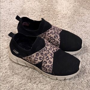 Skechers Black and Leopard Women's Slip-On Sneakers